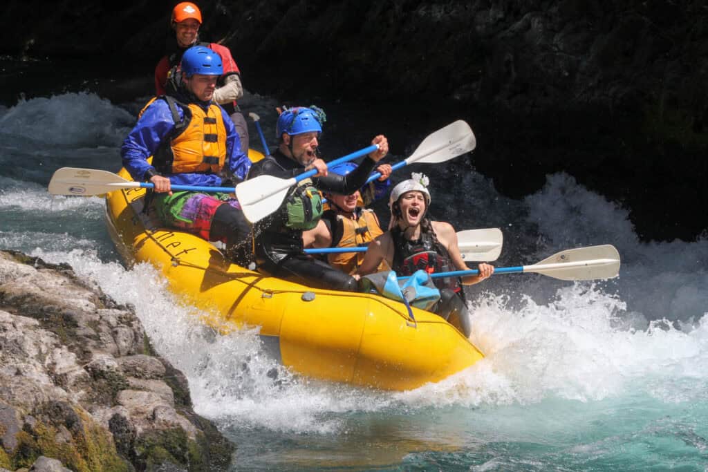 Wedding couple whitewater rafting in Washington