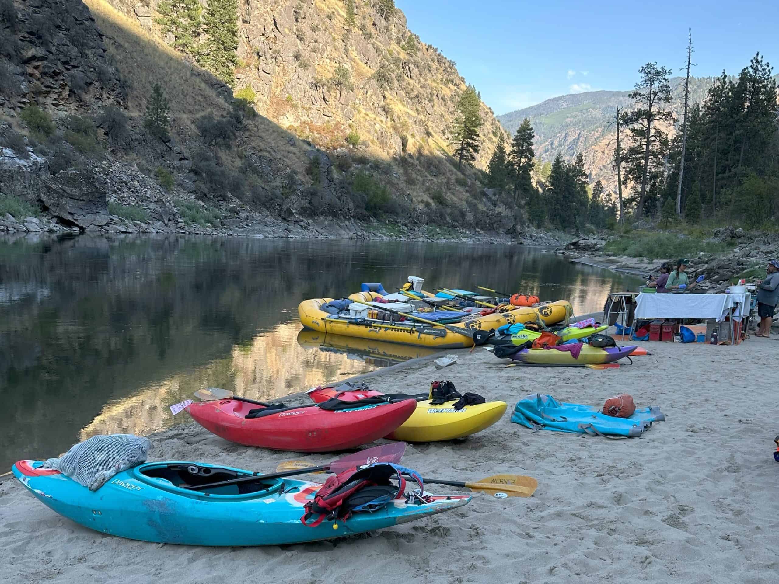 Secluded beach campsites after a day paddling on the Main Salmon River