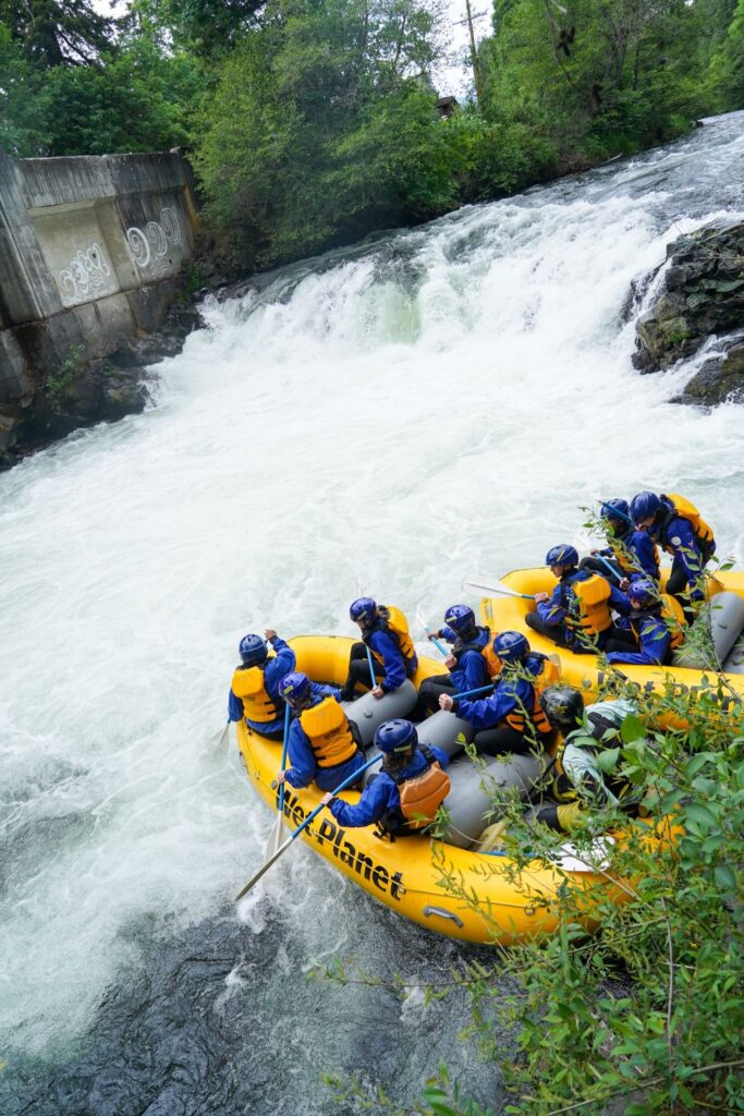 students rafting below Husum Falls on the White Salmon River.