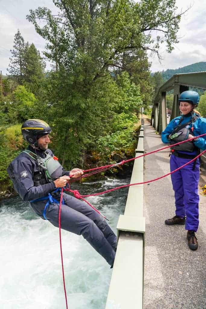 River rescue training, anchors and lowering