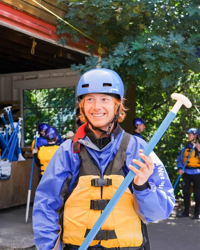 Whitewater rafter getting ready