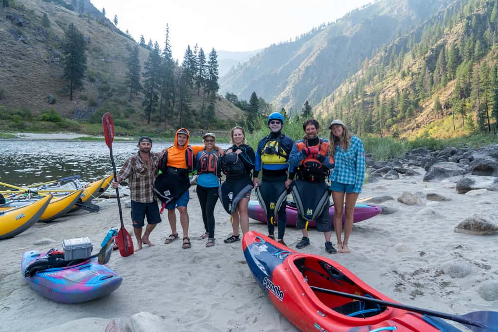 Rafting and kayaking group on the Main Salmon