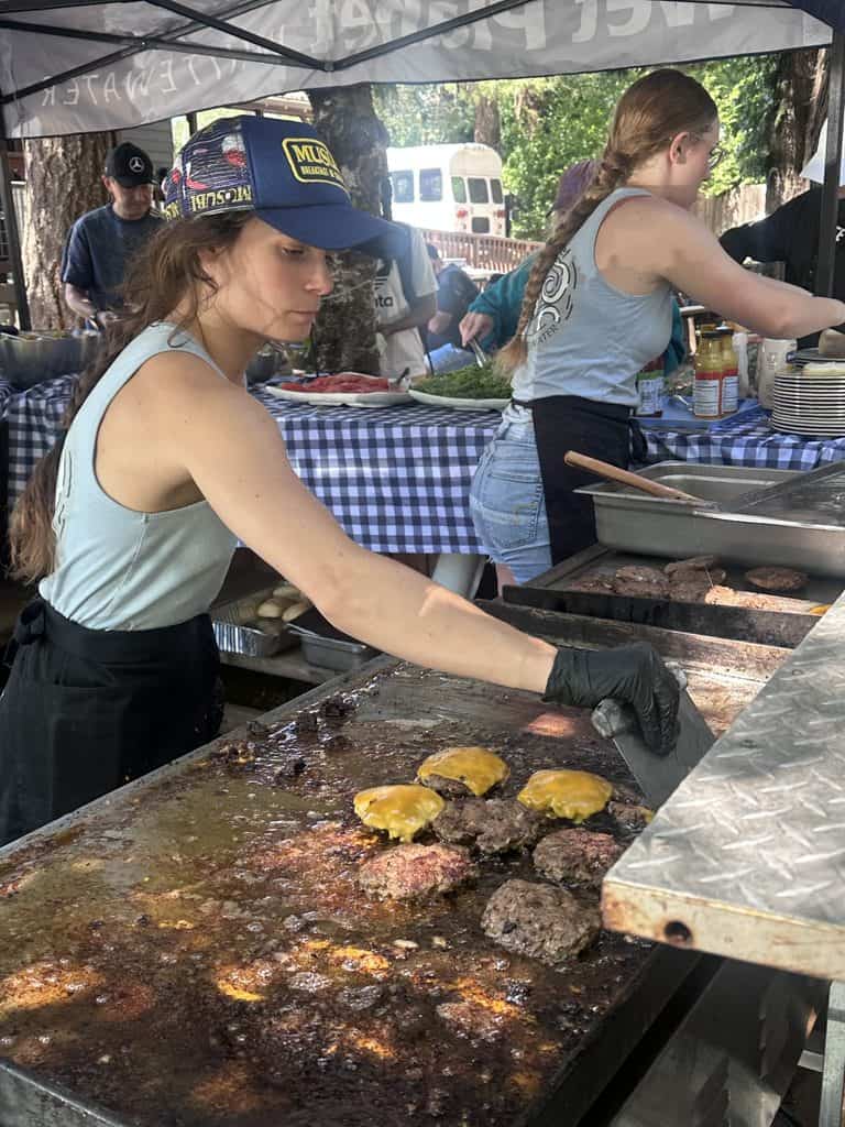 Grilling delicious burgers at the Wet Planet Cafe