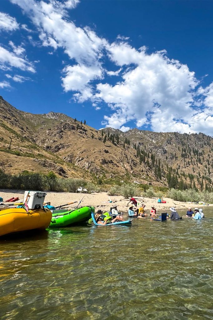 Wet Planet guests enjoying the afternoon at camp on the Main Salmon River. 