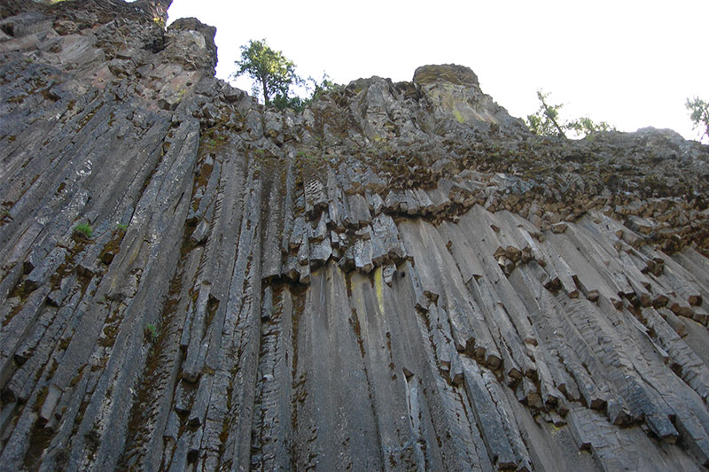 view of interesting basalt formation from the river below. Wet Planet Whitewater