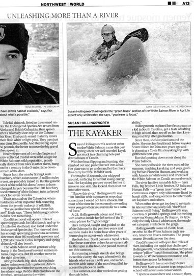 Susan Hollingsworth featured as "The Kayaker" in the Oregonian's Condit Dam story
