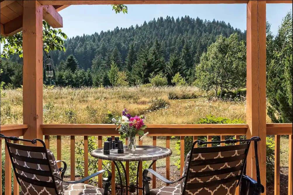 Porch view from Carson Ridge Cabin. Wet Planet Whitewater in Washington, Idaho, Oregon