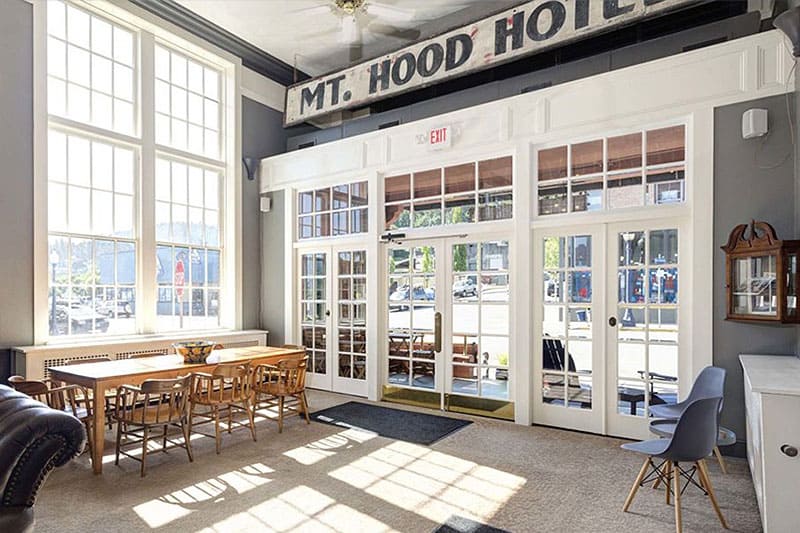 Historic lobby at the Hood River Hotel. Wet Planet Whitewater in Washington, Idaho, Oregon