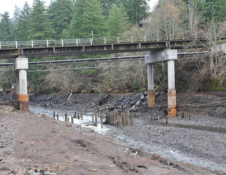Hazards under a bridge from a recent dam removal