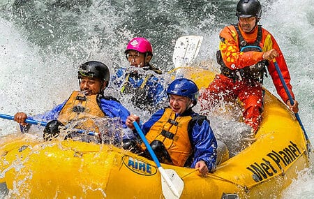 Group paddling in whitewater
