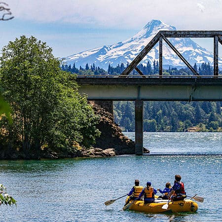 Floating in front of Mt Hood on the White Salmon River full-day rafting trip