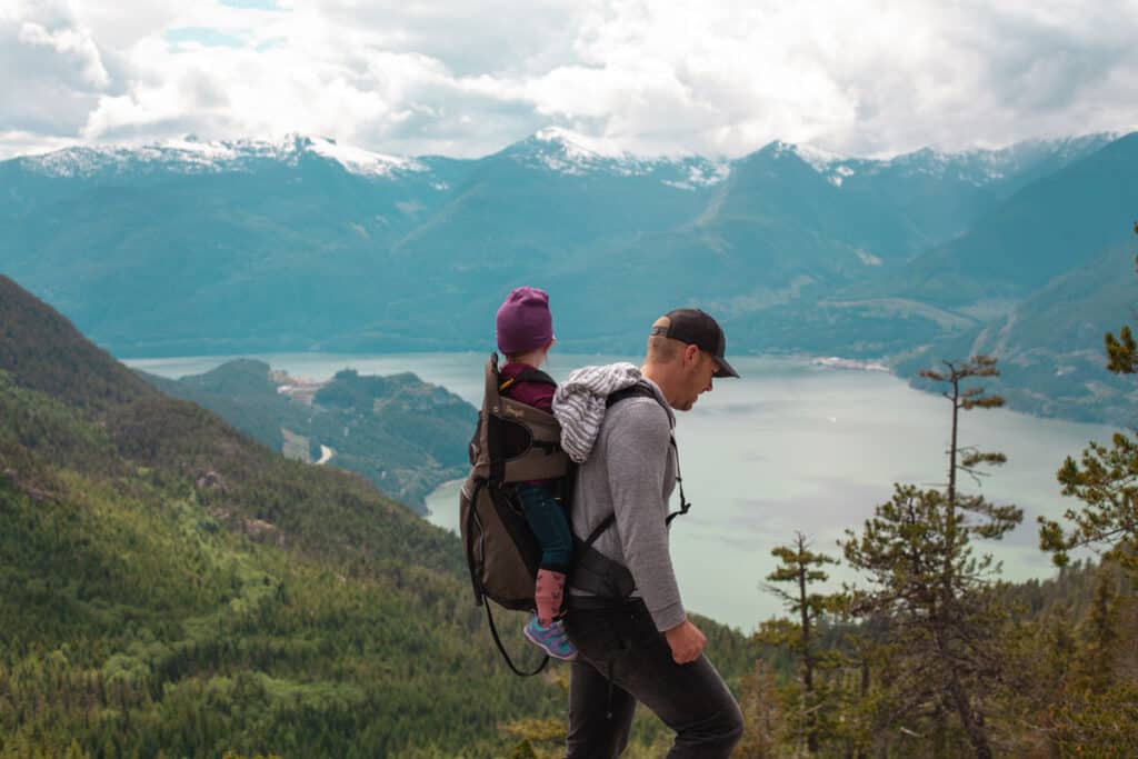 Dad hiking with child