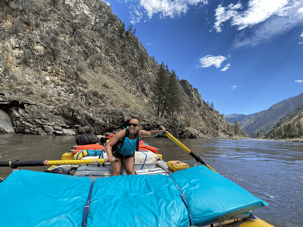 Woman rowing a raft on the Main Salmon River